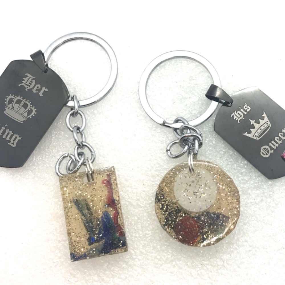Keychain His Queen Her King pieces with handmade charms